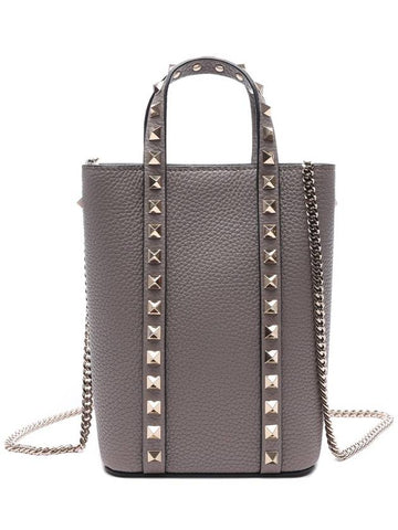 Rockstud Logo Chain Top Handle Tote Bag Taupe - VALENTINO - BALAAN 1