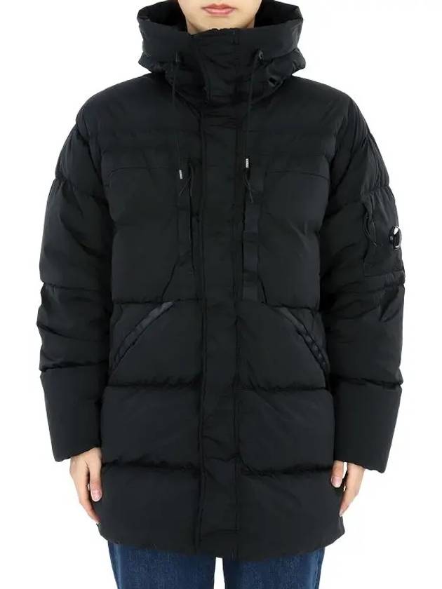 Men s Lens Wappen Nycra R Long Padded Jacket Black 17CMOW173A 005864G 999 - CP COMPANY - BALAAN 1