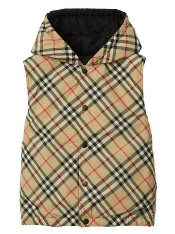 Kids Vintage Check Hooded Vest Archive Beige - BURBERRY - BALAAN 1