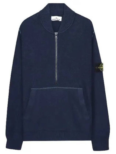 Badge Half Zip-Up Knit Top Navy - STONE ISLAND - BALAAN 2