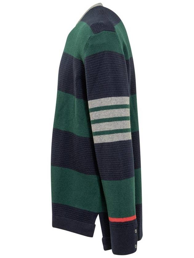 Rugby Stripe Merino 4 Bar Crew Neck Pullover Knit Top Green - THOM BROWNE - BALAAN 4