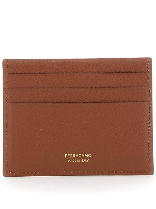 Brown Card Holder With Metal Gancini Detail In Hammered Leather Man - SALVATORE FERRAGAMO - BALAAN 2