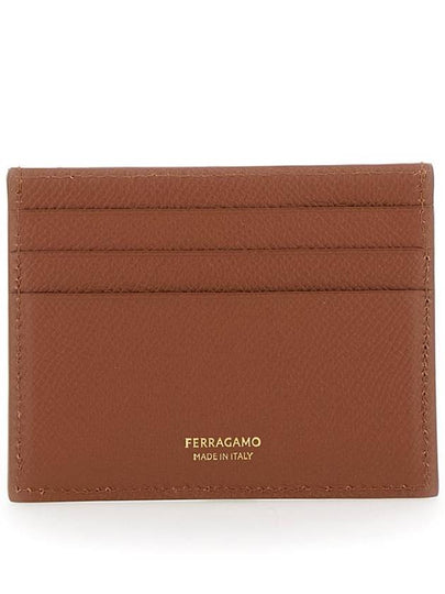 Brown Card Holder With Metal Gancini Detail In Hammered Leather Man - SALVATORE FERRAGAMO - BALAAN 2