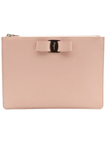 Ferragamo baby pink calfskin silver bara bow hand strap clutch 22 D547 - SALVATORE FERRAGAMO - BALAAN 1