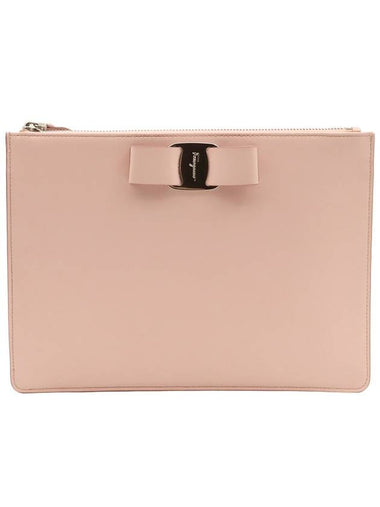 Ferragamo baby pink calfskin silver bara bow hand strap clutch 22 D547 - SALVATORE FERRAGAMO - BALAAN 1