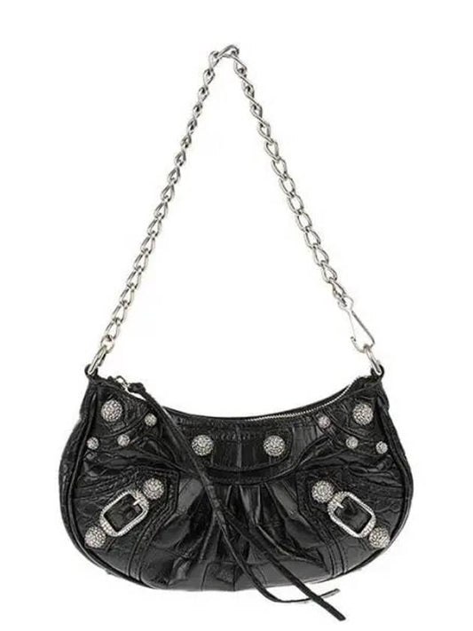 Le Cagol Mini Silver Chain Crocodile Shoulder Bag Black - BALENCIAGA - BALAAN 2