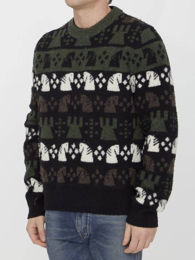 Chess Intarsia Wool Blend Knit Top Black - BURBERRY - BALAAN 3