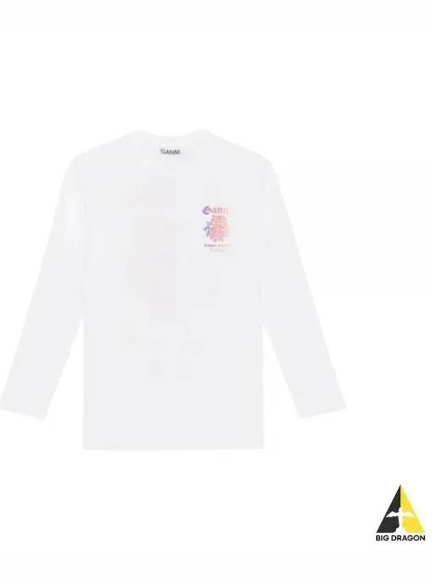 Print Long Sleeve T-Shirt White - GANNI - BALAAN 2