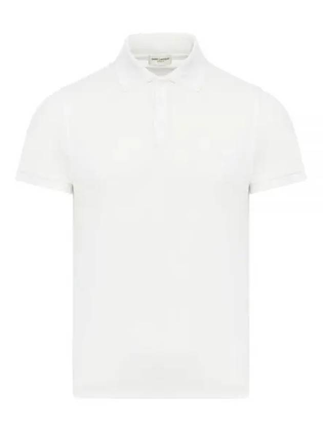 Men's Monogram Cotton Short Sleeve Polo Shirt White - SAINT LAURENT - BALAAN 2