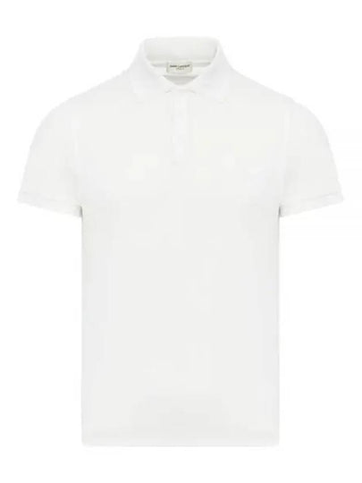 Men's Monogram Cotton Short Sleeve Polo Shirt White - SAINT LAURENT - BALAAN 2