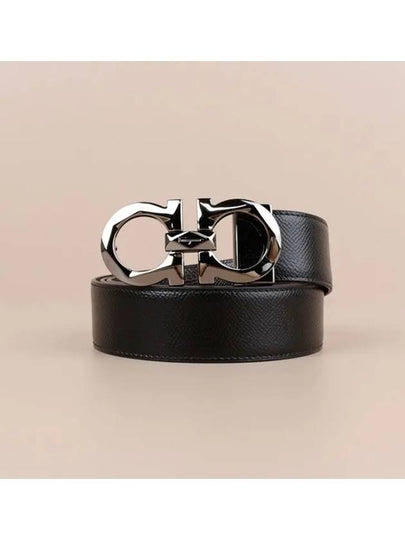 Silver Gancini Reversible Leather Belt Black - SALVATORE FERRAGAMO - BALAAN 2