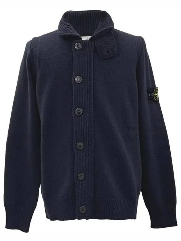 Wappen High Neck Button Up Wool Cardigan Navy - STONE ISLAND - BALAAN 2