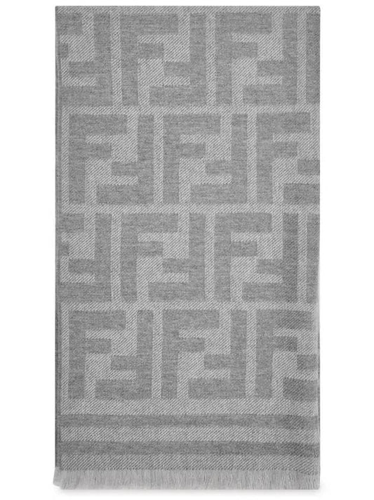 FF Jacquard Fleece Wool Scarf Grey - FENDI - BALAAN 2