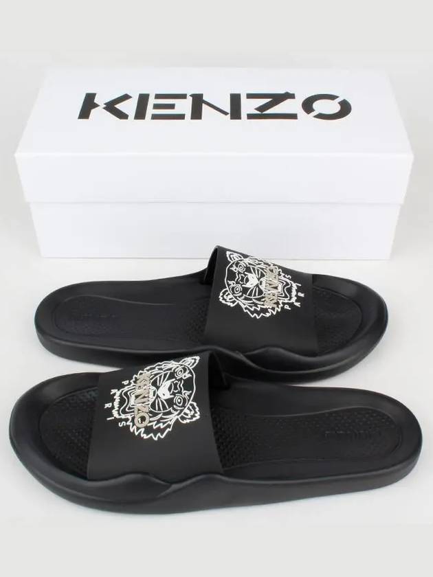 Tiger Logo Full Flap Slippers Black - KENZO - BALAAN.