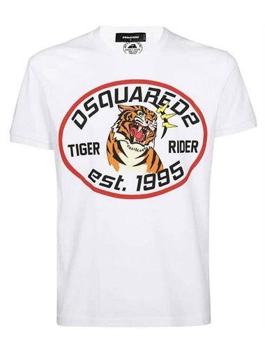 Tiger Big Logo Cotton Short Sleeve T-Shirt White - DSQUARED2 - BALAAN 1