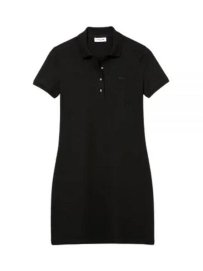 Women's Slim Fit Stretch Cotton Pique Polo Short Dress Black - LACOSTE - BALAAN 2