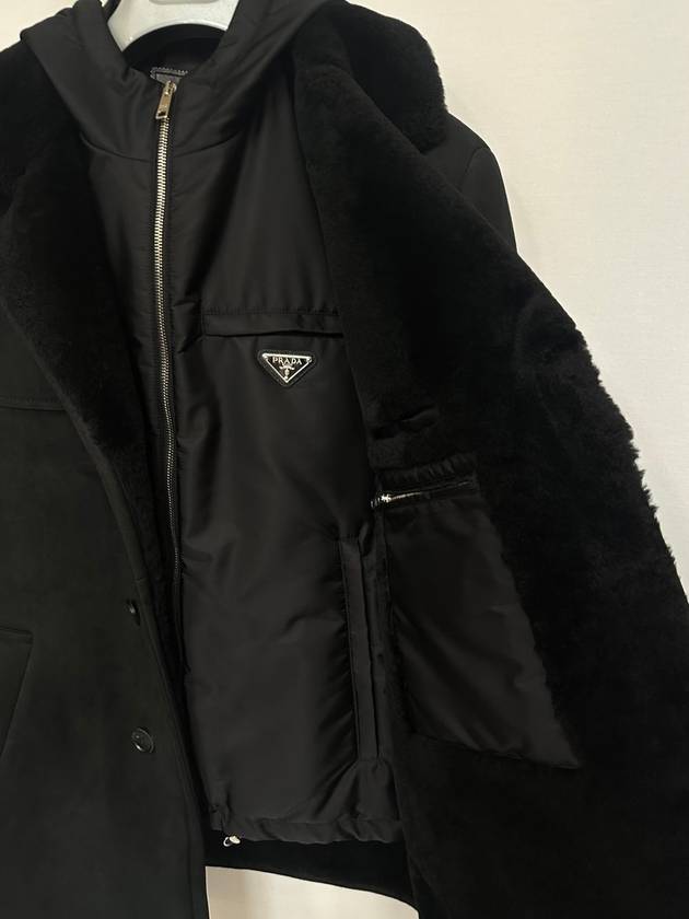 Hooded zip up layered shearling jacket 100 - PRADA - BALAAN 2