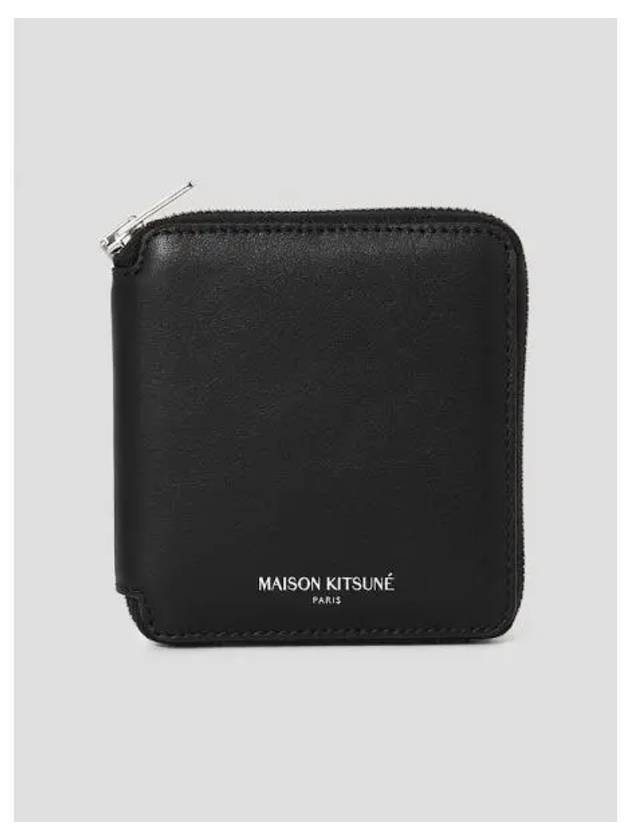 Unisex square zip up card wallet half black domestic product - MAISON KITSUNE - BALAAN 1