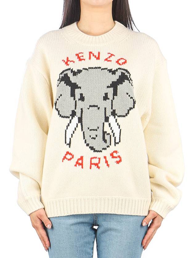 Pixel Elephant Wool Knit Top Off White - KENZO - BALAAN 2