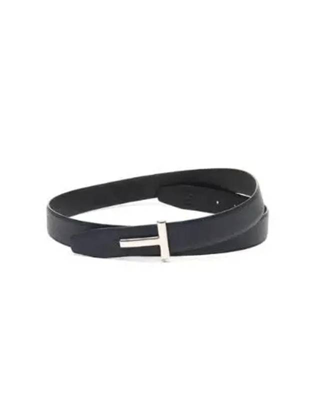 Silver Hardware T Logo Reversible Leather Belt Black Navy - TOM FORD - BALAAN 2