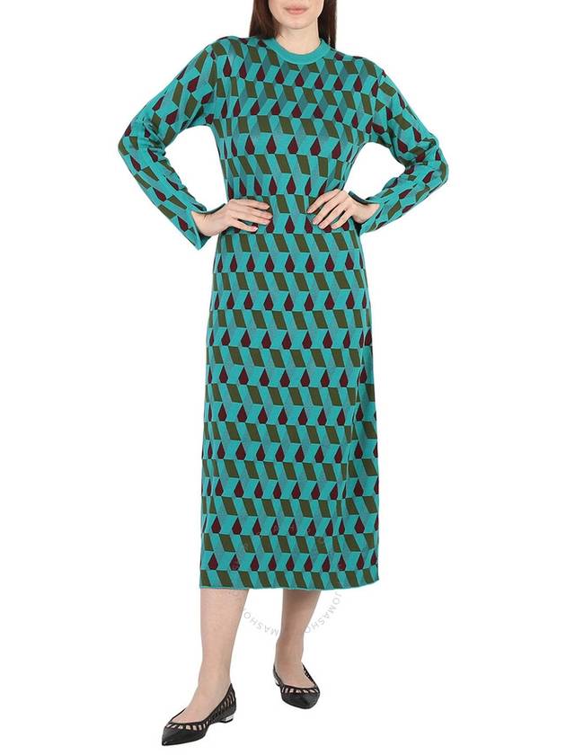 La Double J Ladies Azzurro/Militare/Bordeaux Jacquard Long Sleeve Maxi Dress, Size Small - LA DOUBLEJ - BALAAN 1