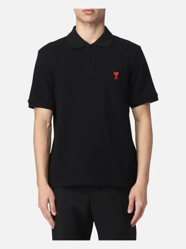 Heart Logo Polo Shirt Black - AMI - BALAAN 4