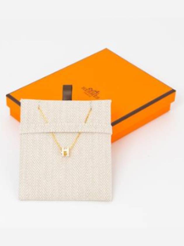 Mini Pop H Pendant Necklace Gold Blanc White - HERMES - BALAAN 4