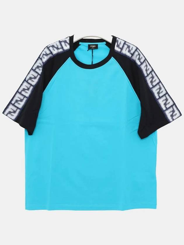 FF Raglan Short Sleeve T-Shirt Blue - FENDI - BALAAN 4