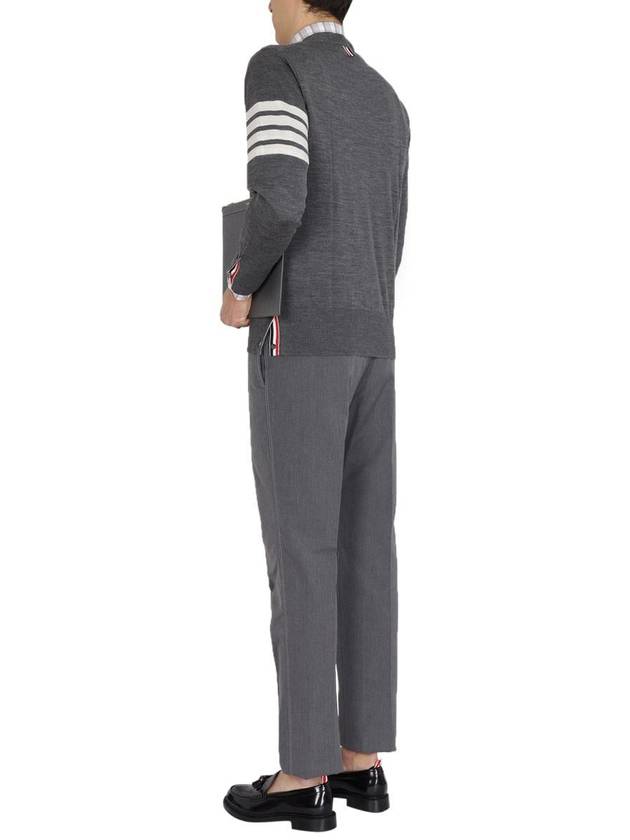 Men's Sustainable Classic Diagonal Wool Cardigan Medium Grey - THOM BROWNE - BALAAN 8