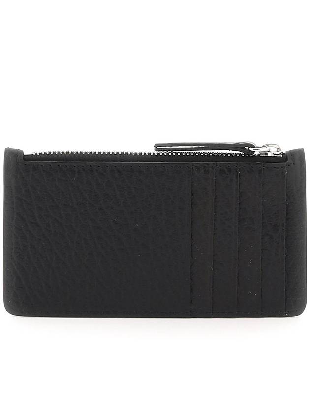 Pebble Leather Stitch Logo Zipper Card Wallet Black - MAISON MARGIELA - BALAAN 4