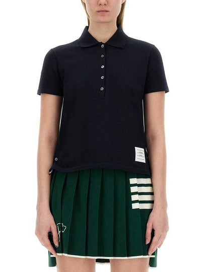 Classic Pique Center Back Stripe Relaxed Fit Short Sleeve Polo Shirt Navy - THOM BROWNE - BALAAN 2