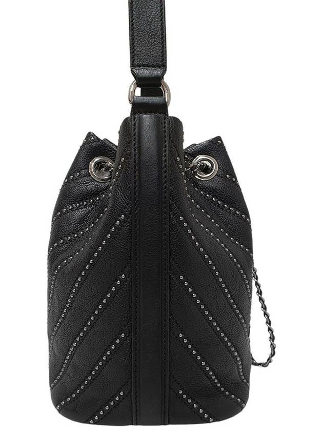 Women s A93850 Drawstring Studded Black Leather Small Bucket Bag Tote and Shoulder - CHANEL - BALAAN 4