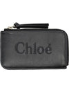 Embroidered Logo Shiny Calf Skin Zipper Card Wallet Black - CHLOE - BALAAN 1