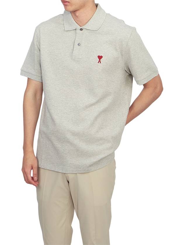 Men's Heart Logo Polo Shirt Grey - AMI - BALAAN 5