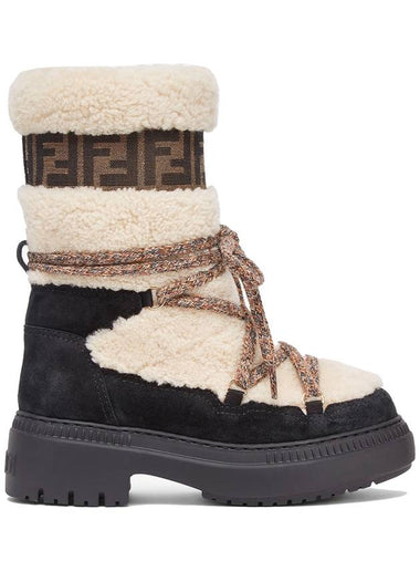 Apres Chic Sheepskin Winter Boots White - FENDI - BALAAN 1