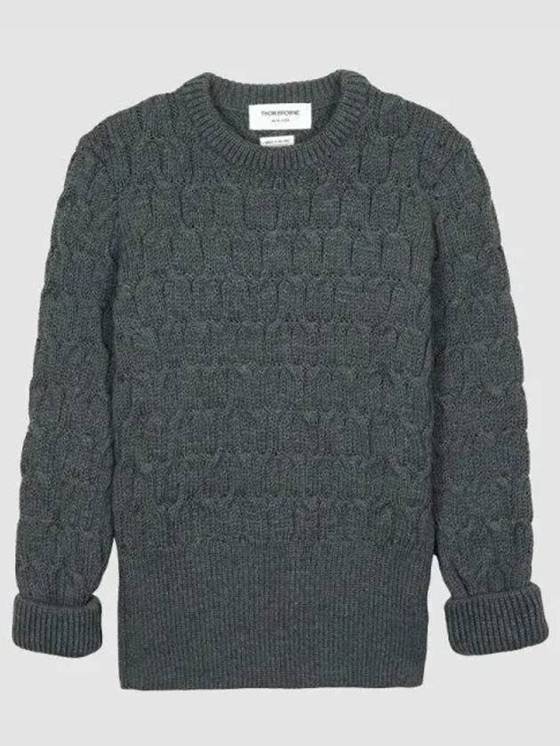 Women s cable stitch crew neck pullover knit me 270751 1061914 - THOM BROWNE - BALAAN 1