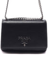 Ladies Pattina Flap Logo Silver Chain Soft Leather Shoulder Bag Black - PRADA - BALAAN 3