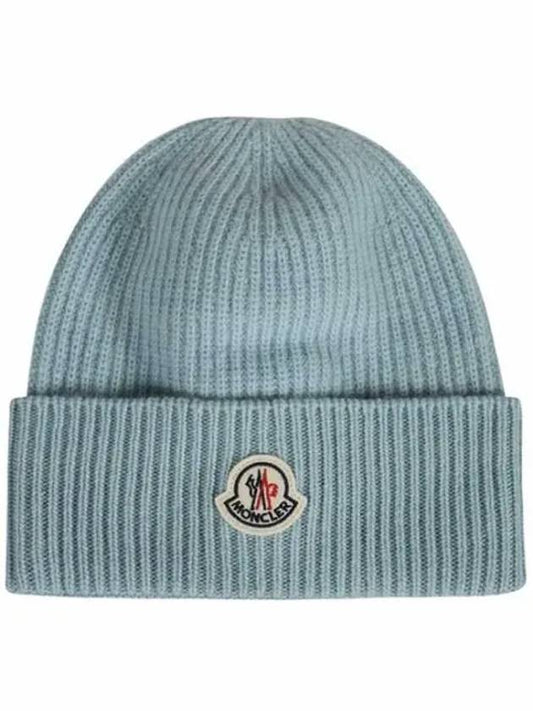 Logo Patch Cashmere Wool Beanie Mint Hat 3B00054 M1900 709 - MONCLER - BALAAN 1