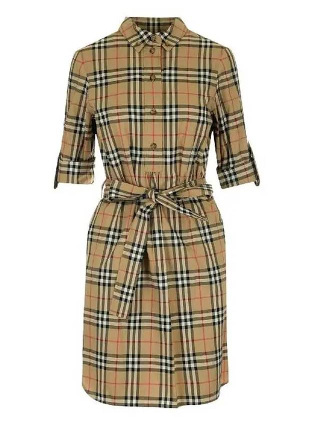 Vintage Check Stretch Cotton Tie-Waist Shirt Dress Beige - BURBERRY - BALAAN 2