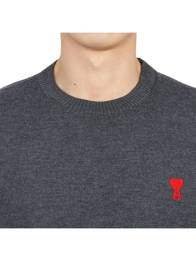 Men's Mini Heart Logo Merino Wool Knit Top Grey - AMI - BALAAN 7