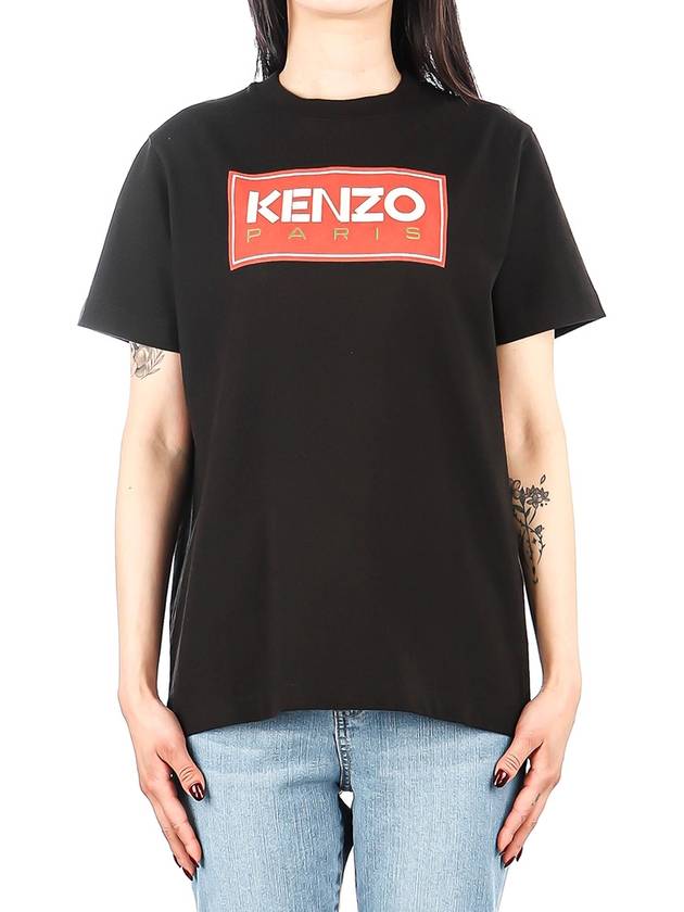 Women's Paris Logo Loose Cotton Short Sleeved T-Shirt Black - KENZO - BALAAN 2