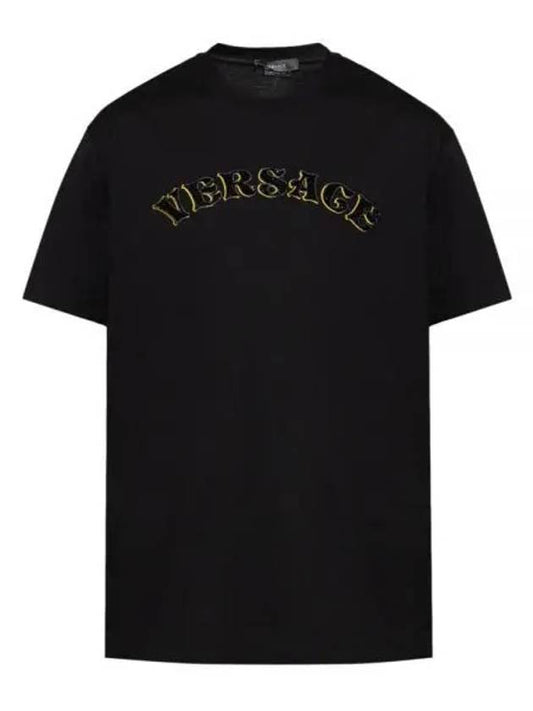 Embroidered Jersey Short Sleeve T-Shirt Black - VERSACE - BALAAN 2