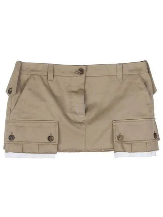 Women's Cargo Pocket Chino Mini A-Line Skirt Beige - MIU MIU - BALAAN 2