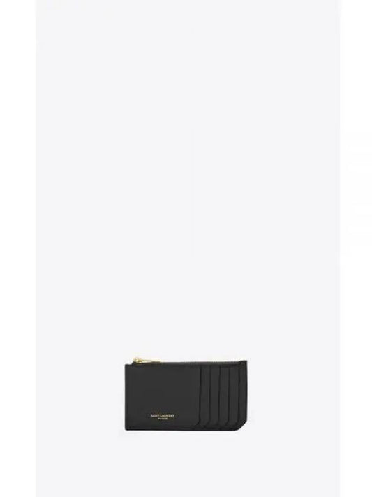 Fragment Grain Leather Zipper Card Wallet Black - SAINT LAURENT - BALAAN 2