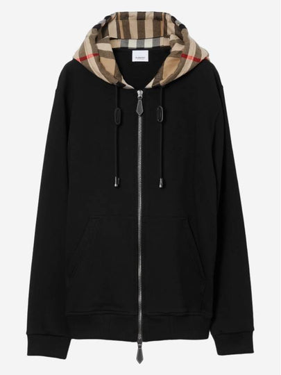 Check Hood Cotton Zip Up Hoodie Black Archive Beige - BURBERRY - BALAAN 2