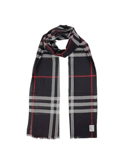 Light Check Wool Silk Scarf Navy - BURBERRY - BALAAN 2