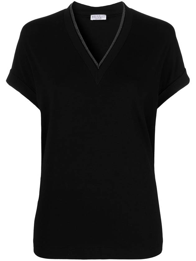 Monilli V-neck short sleeve t-shirt black - BRUNELLO CUCINELLI - BALAAN 2