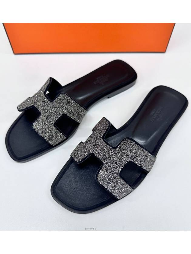 Glitter Oran Sandals Slippers Black - HERMES - BALAAN 4