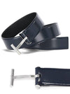 T Buckle Leather Belt Dark Navy - TOM FORD - BALAAN 3