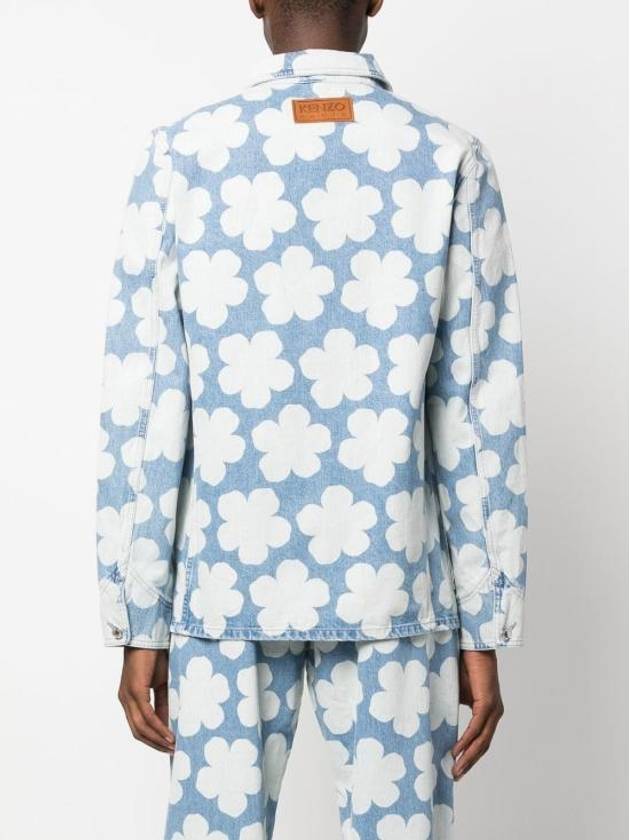 Floral Print Denim Jacket Blue - KENZO - BALAAN 3